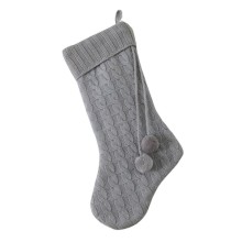 Pompom Knitted Stocking-Grey